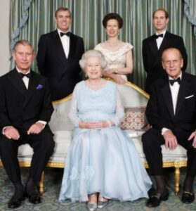 Queen Elizabeth II with her husaband and children