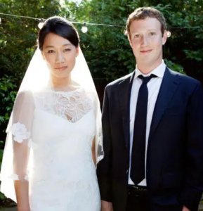 Mark Zuckerberg with wife Priscilla Chan on their wedding day