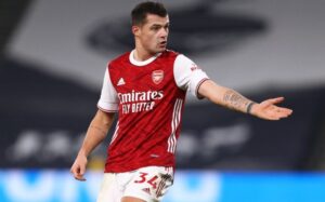 Granit Xhaka playing with Arsenal in 2021