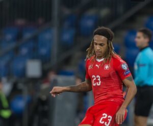 Kevin Mbabu playing for Switzerland