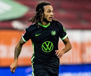 Kevin Mbabu playing for Wolfsburg