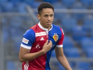 Noah Okafor playing for FC Basel