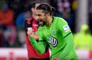 Ricardo Rodriguez after scoring a goal for Wolfsburg