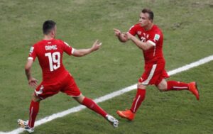 Xherdan after scoring a goal in FIFA World Cup 2014