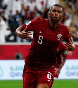 Abdulaziz Hatem after scoring the first goal of the FIFA Arab Cup in 2021