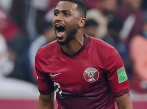 Abdulaziz Hatem celebrating for Qatar