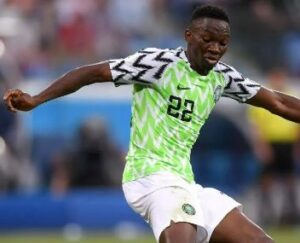 Kenneth Omeruo playing for Nigeria