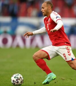 Martin Braithwaite playing for Denmark