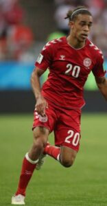 Yussuf Poulsen playing for Denmark