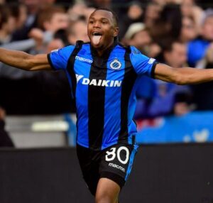 Lois Openda playing for Club Brugge