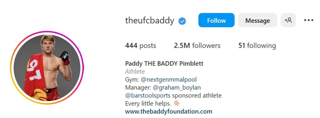 Paddy Pimblett's Instagram